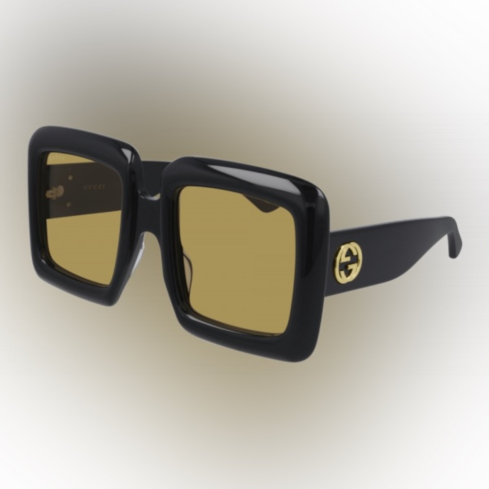 Gucci Women's Sunglasses - Yellow Lens Black Square Shape